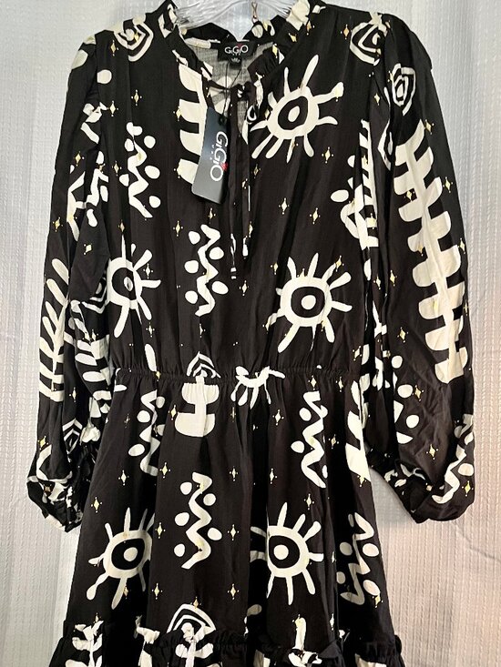 Gigio Dresses & Skirts - Gold Foil Dress by GIGIO in Black Tribal Print size M NWT